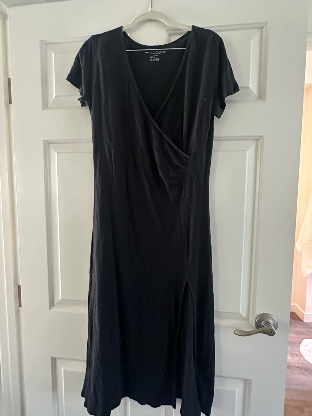 Majestic Filatures Linen Black Wrap-Front Midi Dress